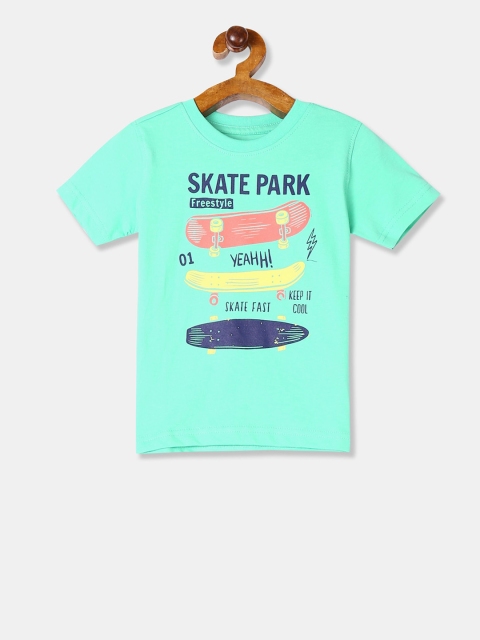 Cherokee Boys Green Printed Round Neck T-shirt