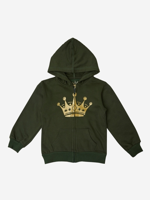 

VITAMINS Girls Green Printed Hooded Sweatshirt