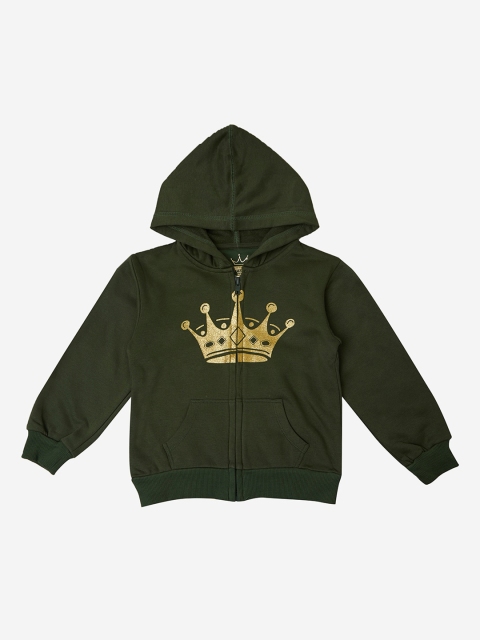 

VITAMINS Girls Green Printed Hooded Sweatshirt