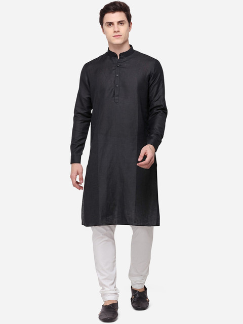 

JADE BLUE Men Black Solid Straight Modi Kurta