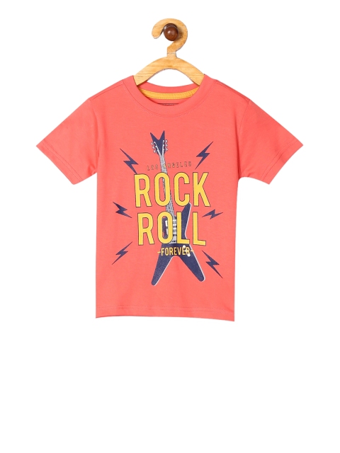 

Cherokee Boys Peach-Coloured Printed Round Neck T-shirt