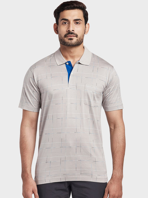 

ColorPlus Men Grey & Blue Printed Polo Collar T-shirt