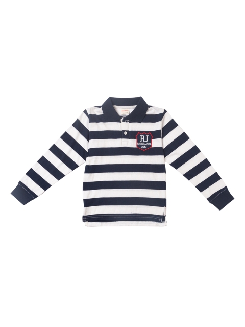 

RAINE AND JAINE Boys Navy Blue & White Striped Polo Collar T-shirt