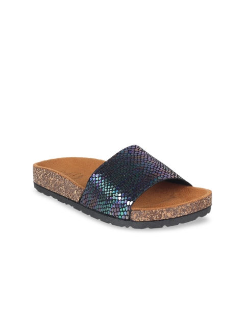 

STEPpings Women Black Self Design Sliders