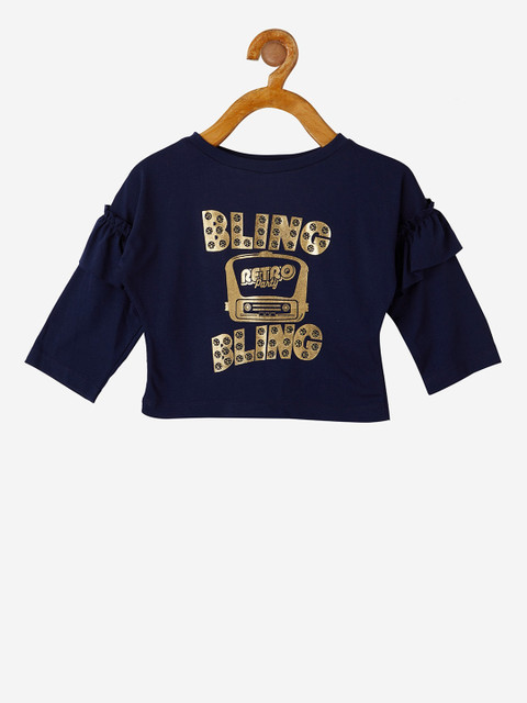 

VITAMINS Girls Navy Blue Printed Top