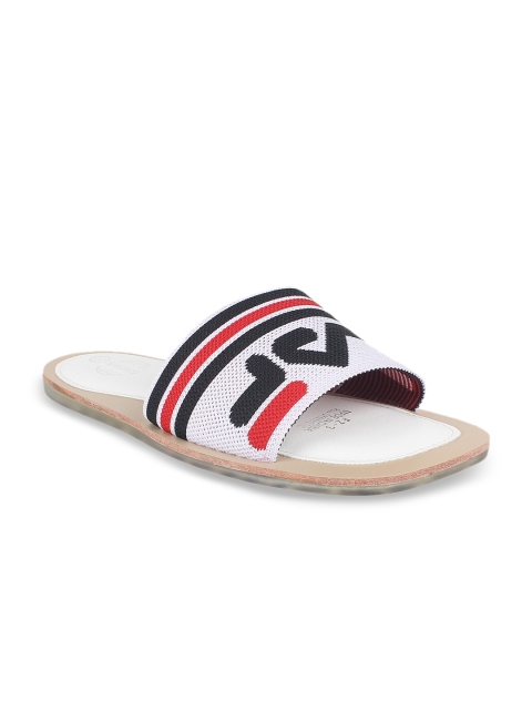 

STEPpings Women White & Black Striped Sliders