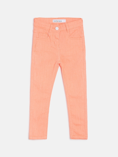 

TALES & STORIES Girls Peach-Coloured Slim Fit Mid-Rise Clean Look Jeans