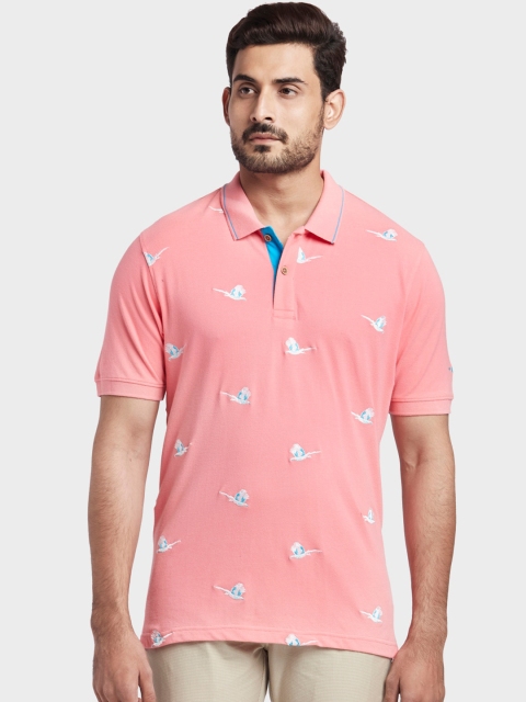 

ColorPlus Men Peach-Coloured & White Self Design Polo Collar T-shirt
