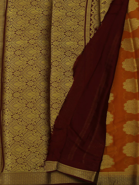 

Pothys Mustard Yellow & Gold-Toned Poly Georgette Woven Design Saree