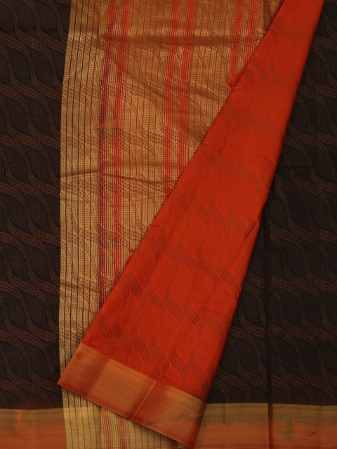 

Pothys Black & Orange Jute Silk Woven Design Saree