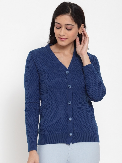 

Kalt Women Blue Self Design Cardigan Sweater