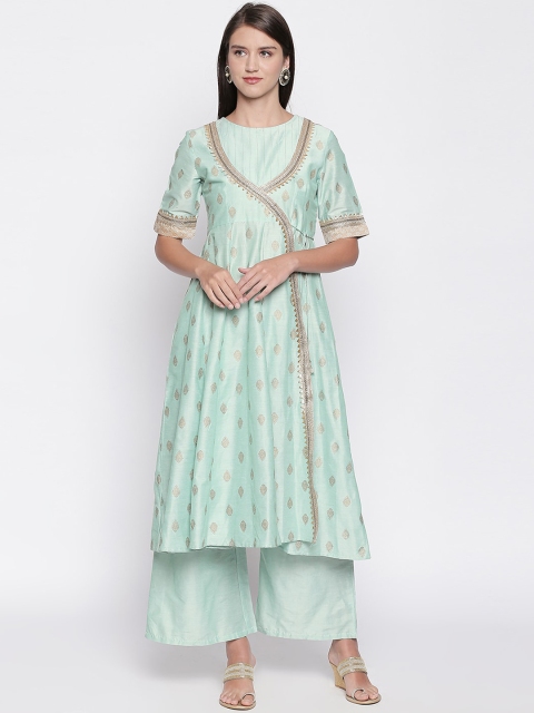 

Lobaanya Women Sea Green & Gold-Coloured Printed A-Line Kurta