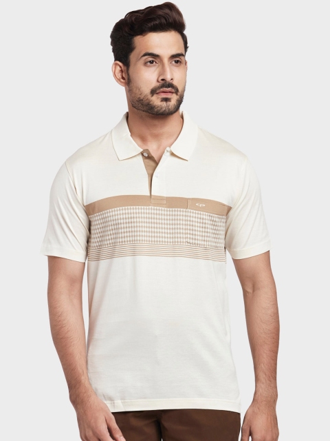 

ColorPlus Men Off-White & Brown Printed Polo Collar T-shirt