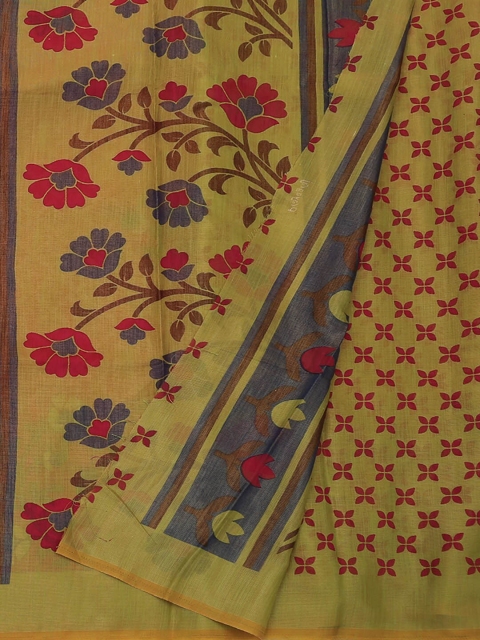 

Pothys Magenta & Yellow Poly Georgette Printed Saree