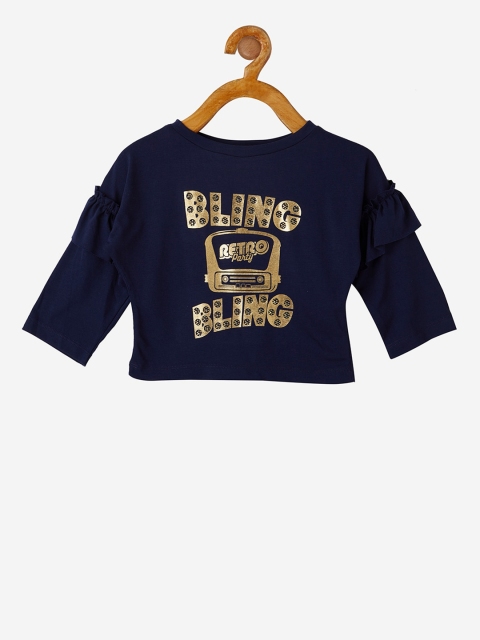 

VITAMINS Girls Navy Blue Embellished Top