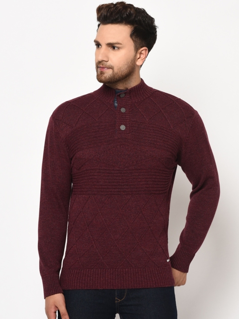 

98 Degree North Men Maroon Self Design Pullover Sweater