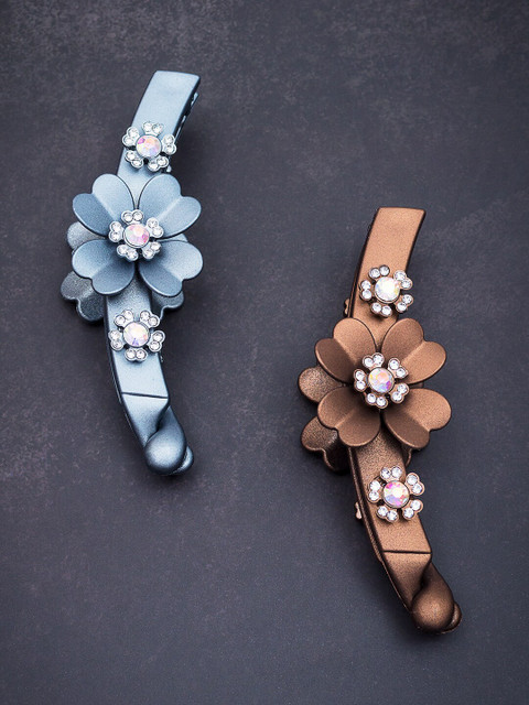 

Golden Peacock Blue & Brown Set of 2 Embellished Banana Clip