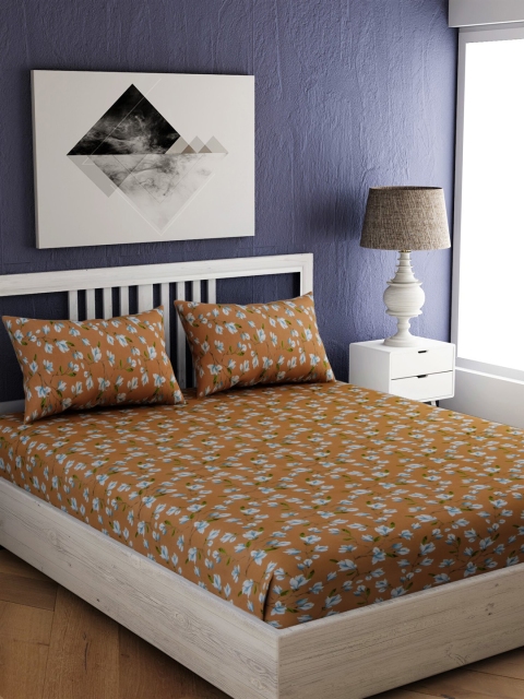 

EverHOME Brown Floral 144 TC Cotton 1 Queen Bedsheet with 2 Pillow Covers