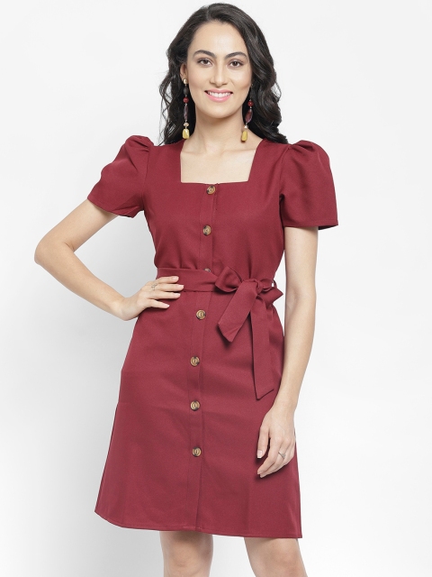 

NIXX Women Maroon Solid A-Line Dress