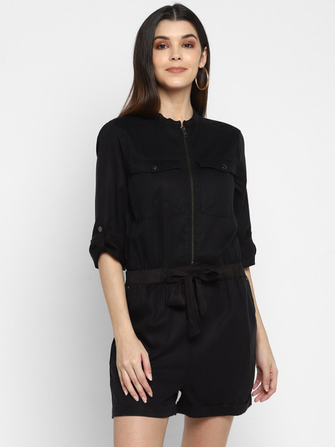 

Aditi Wasan Women Black Solid Playsuit