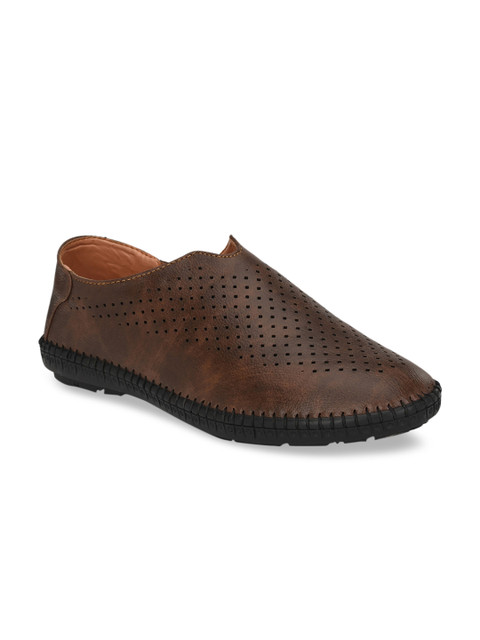 

aadi Men Brown Perforated Slip-On Sneakers