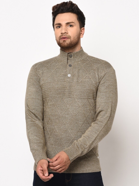 

98 Degree North Men Khaki Brown Self Design Pullover Sweater