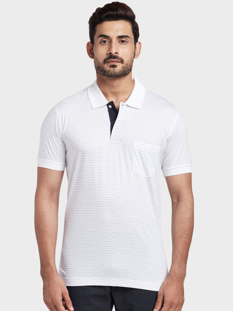 

ColorPlus Men White & Grey Printed Polo Collar T-shirt