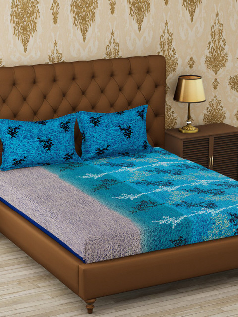 

METRO LIVING Blue Abstract 120 TC Cotton 1 Queen Bedsheet with 2 Pillow Covers