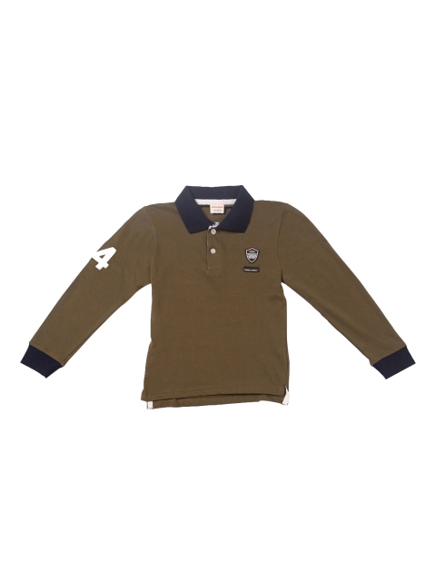 

RAINE AND JAINE Boys Khaki Green Solid Polo Collar T-shirt