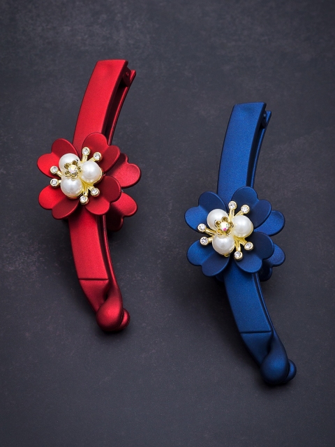 

Golden Peacock Blue & Red Set of 2 Embellished Banana Clip