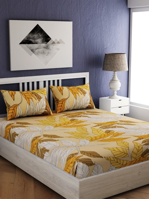 

EverHOME Yellow & White Abstract 210 TC Cotton 1 Queen Bedsheet with 2 Pillow Covers