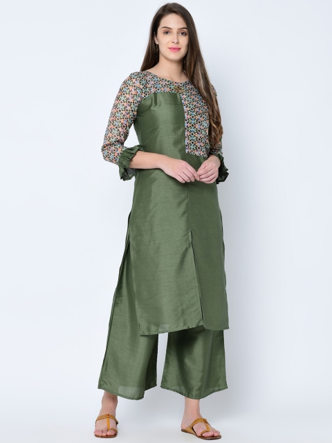 

ZIYAA Women Green Yoke Design A-Line Kurta
