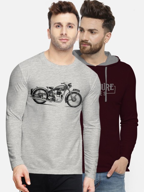 

BULLMER Men Pack of 2 Printed T-shirts, Maroon