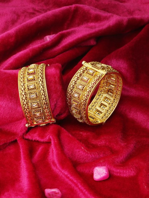 

Adwitiya Collection Set Of Two 24 CT Gold-Plated White Stone-Studded Handcrafted Bangles