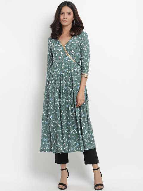 

trueBrowns Women Green & Blue Printed Anarkali Kurta