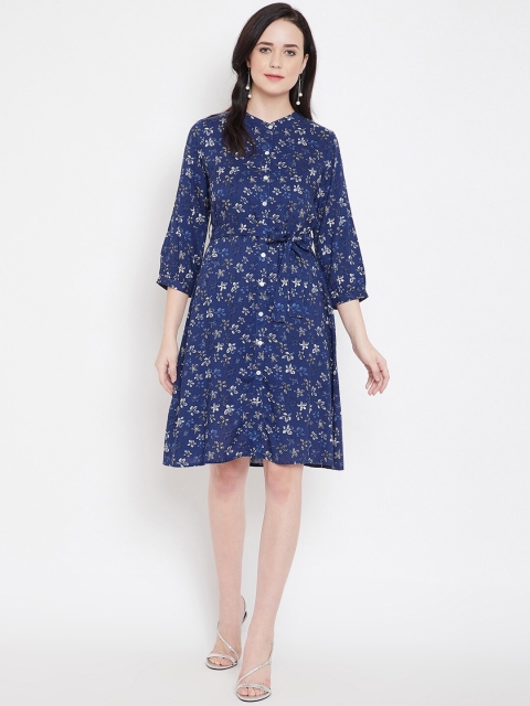 Ruhaans Women Blue Printed Shirt Dress