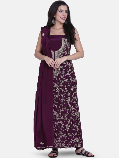 

BOMBAY SELECTIONS Purple Poly Crepe Unstitched Dress Material