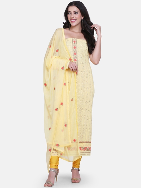 

BOMBAY SELECTIONS Yellow Poly Georgette Unstitched Dress Material
