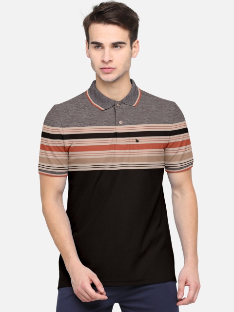 BULLMER Men Brown Striped Polo Collar T-shirt