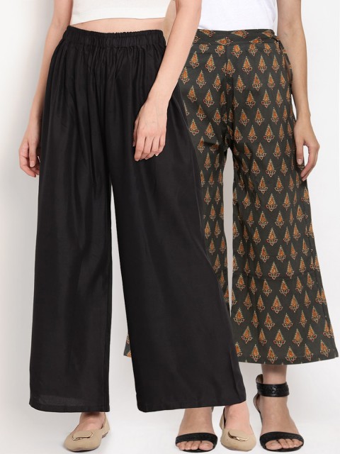 

TAG 7 Women Pack Of 2 Black & Grey Printed Flared Palazzos