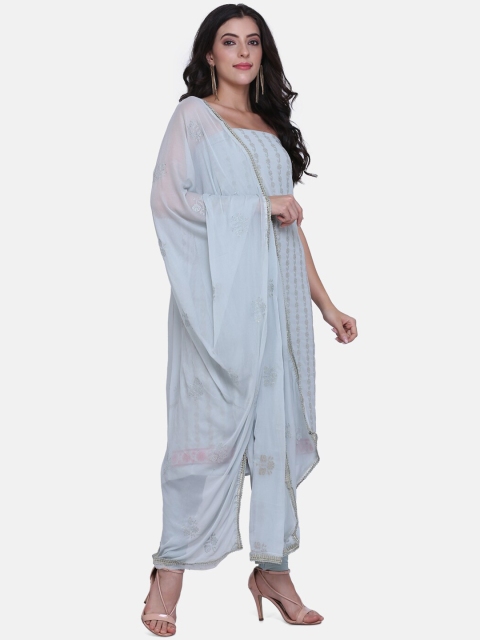 BOMBAY SELECTIONS Blue Poly Georgette Unstitched Dress Material