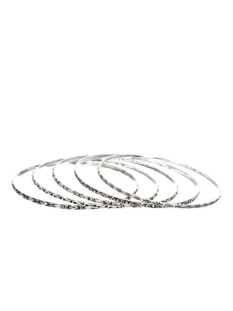 

INDYA Set Of 5 Silver Plated Textured Bangles