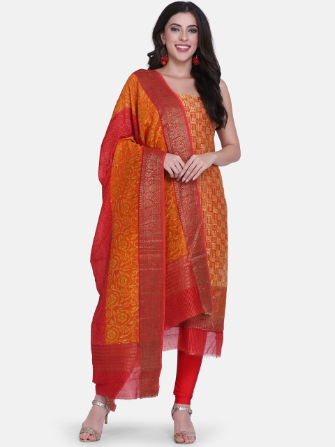 

BOMBAY SELECTIONS Orange & Red Cotton Blend Unstitched Dress Material