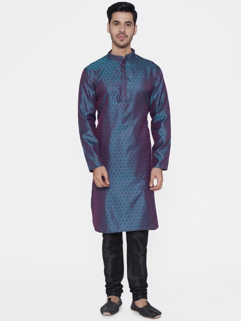 

TABARD Men Teal Green & Blue Embroidered Straight Kurta