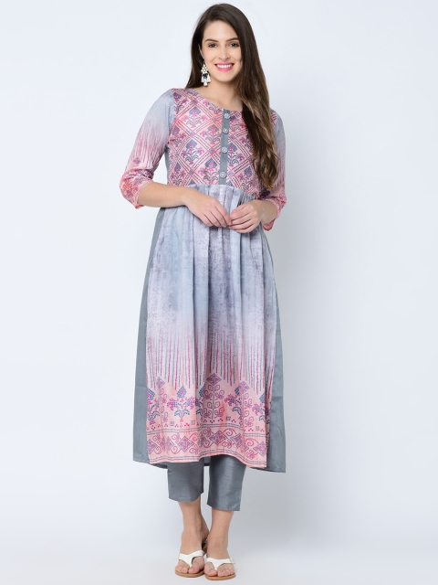 

ZIYAA Women Grey Printed Straight Kurta