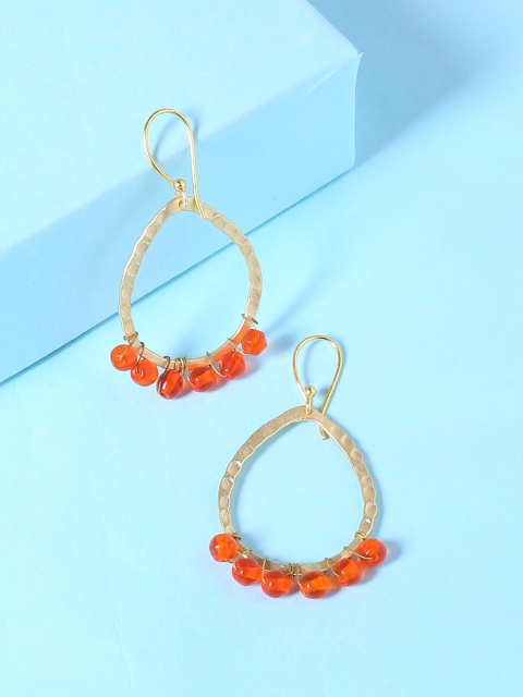 

Shoshaa Orange & Gold-Plated Handcrafted Teardrop Shaped Hoop Earrings