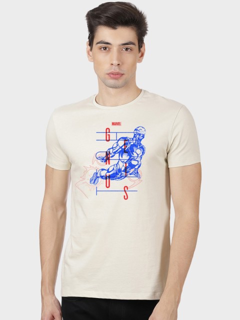

Free Authority Men Cream & Blue Iron Man Print T-shirt