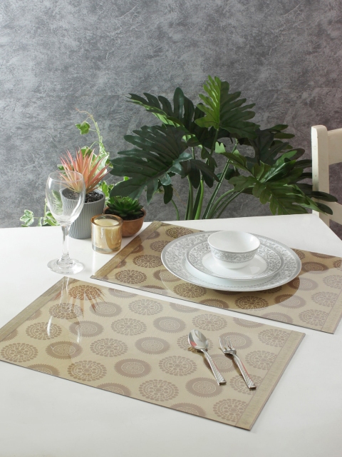 

eyda Set of 6 Gold-Toned & Beige Geometric Printed Sustainable Table Placemats