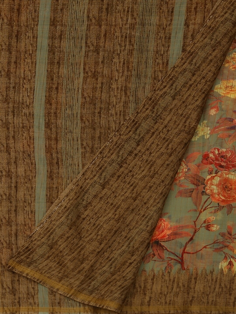 

Pothys Green & Peach Jute Silk Floral Printed Saree