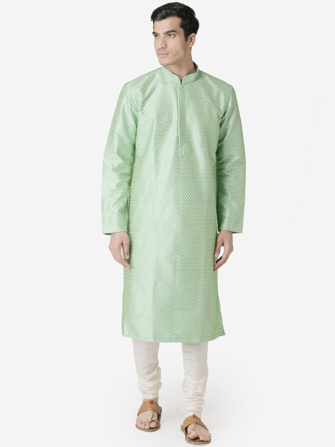 

Sanwara Men Green Woven Design Straight Kurta